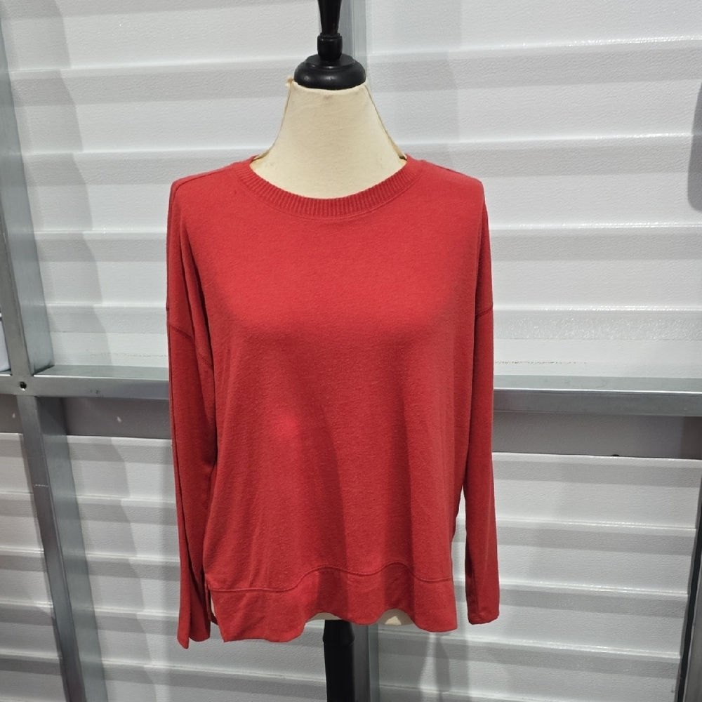 Lucky Brand Vibrant Red Knit Long Sleeve Top Size Large
